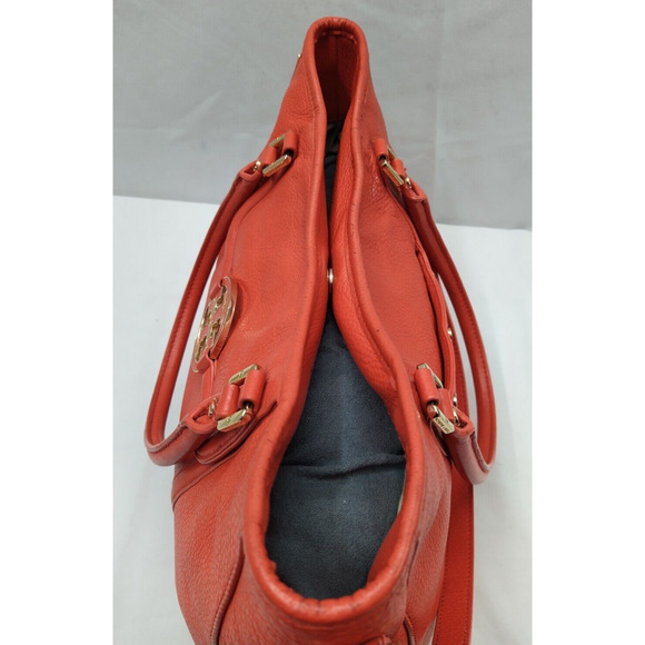 Tory Burch Amanda Red Leather Logo Pockets Satchel Shoulder Bag Purse - Picture 10 of 16